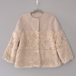 Mango wool blend snap button vegan fur coat oatmeal cream size small